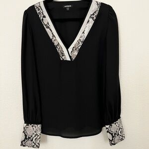 Express Black Blouse with Snake Print Trim